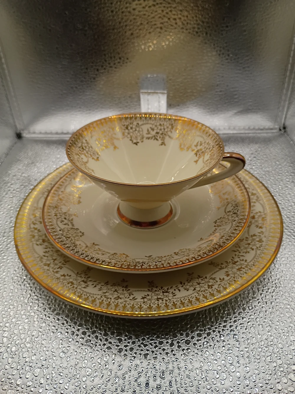 Winterling BavariaCream and Gold Bone China Teacup with Saucer and Dessert Plate